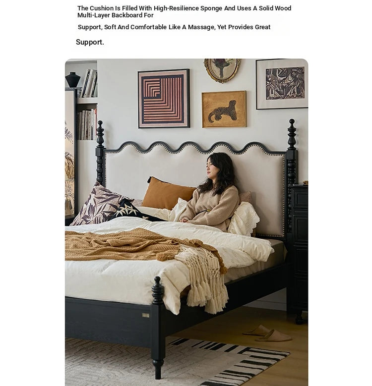 Elegant Red Oak Solid Wood Bed with Suede and Foam Comfort - Modern Multi-Layer Design for Stylish Bedrooms hsxz-2162