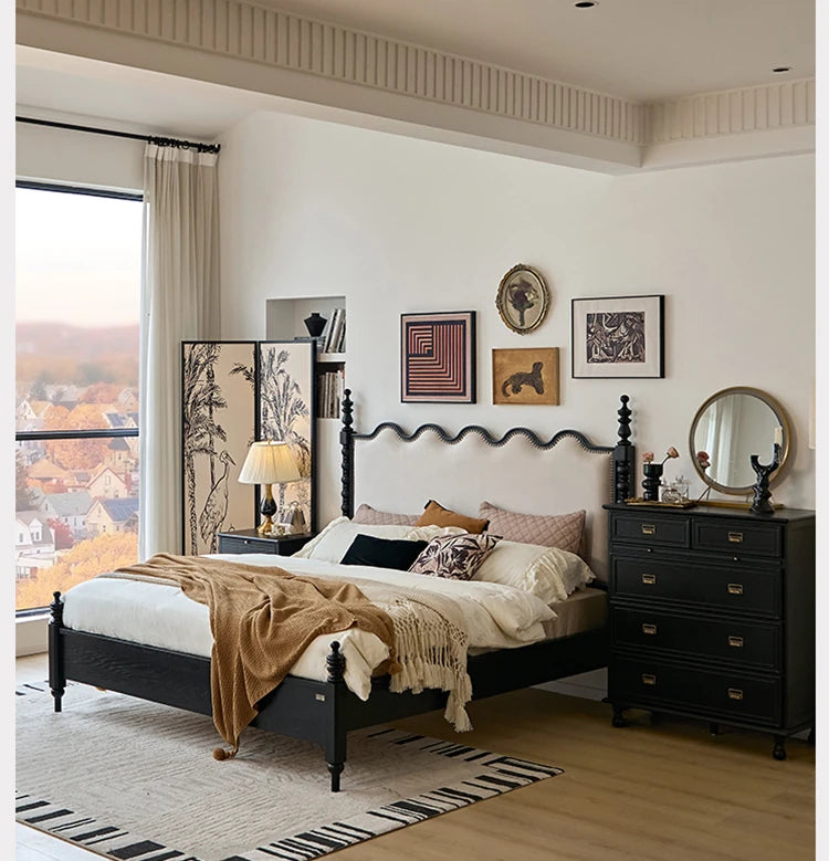 Elegant Red Oak Solid Wood Bed with Suede and Foam Comfort - Modern Multi-Layer Design for Stylish Bedrooms hsxz-2162