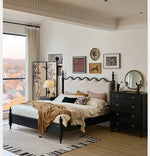 Elegant Red Oak Solid Wood Bed with Suede and Foam Comfort - Modern Multi-Layer Design for Stylish Bedrooms hsxz-2162