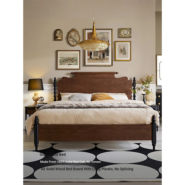 Elegant Solid Red Oak Bed Frame - Sturdy Design with Long Planks, No Splicing for Ultimate Comfort hsxz-2163