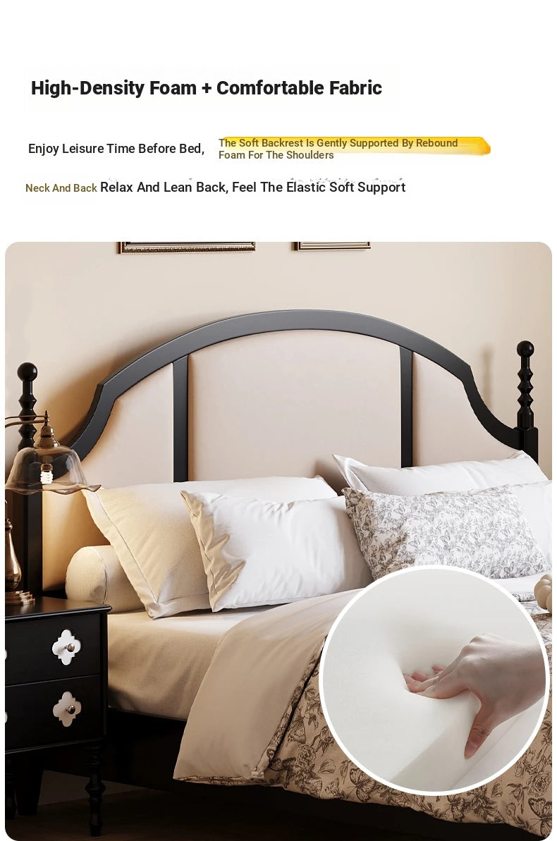 Elegant Black Bed Frame with Synthetic Leather Headboard and Foam Comfort – Multi-Layer Oak & Pine Construction hsxz-2164