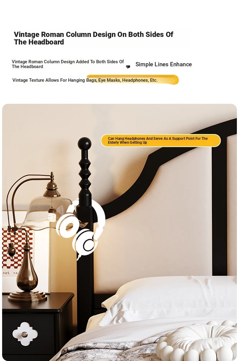 Elegant Black Bed Frame with Synthetic Leather Headboard and Foam Comfort – Multi-Layer Oak & Pine Construction hsxz-2164