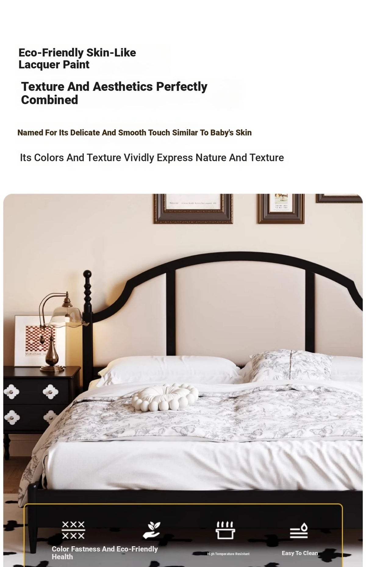 Elegant Black Bed Frame with Synthetic Leather Headboard and Foam Comfort – Multi-Layer Oak & Pine Construction hsxz-2164