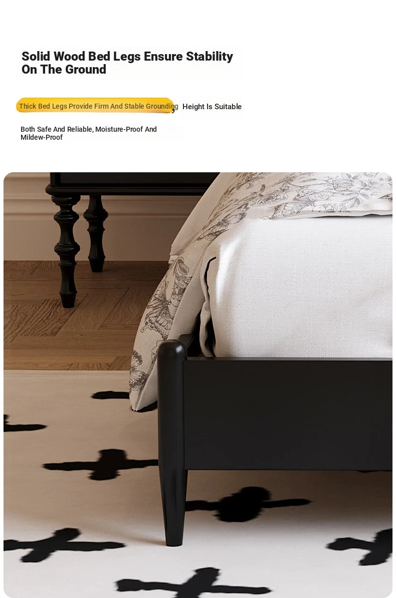 Elegant Black Bed Frame with Synthetic Leather Headboard and Foam Comfort – Multi-Layer Oak & Pine Construction hsxz-2164