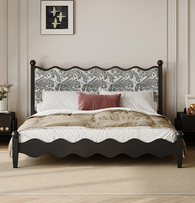 Elegant Scalloped Design Bed in Cotton-Ramie and Ash Wood – Stylish, Sturdy, and Comfortable Furniture for Your Bedroom hsxz-2167