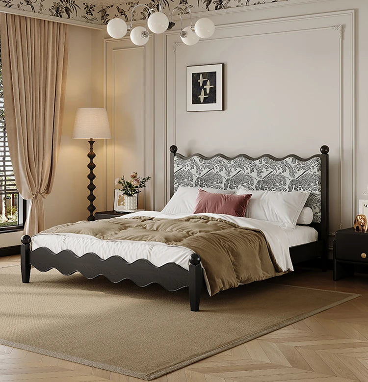 Elegant Scalloped Design Bed in Cotton-Ramie and Ash Wood – Stylish, Sturdy, and Comfortable Furniture for Your Bedroom hsxz-2167