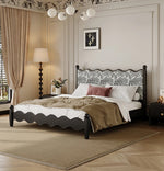 Elegant Scalloped Design Bed in Cotton-Ramie and Ash Wood – Stylish, Sturdy, and Comfortable Furniture for Your Bedroom hsxz-2167
