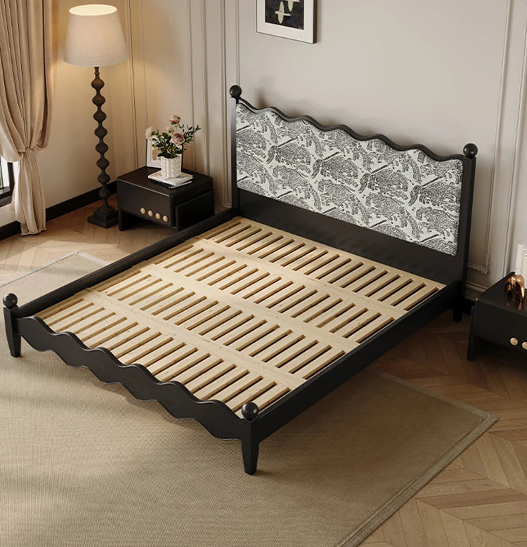 Elegant Scalloped Design Bed in Cotton-Ramie and Ash Wood – Stylish, Sturdy, and Comfortable Furniture for Your Bedroom hsxz-2167