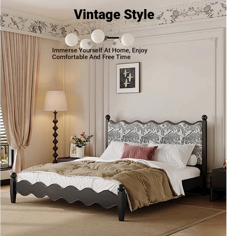 Elegant Scalloped Design Bed in Cotton-Ramie and Ash Wood – Stylish, Sturdy, and Comfortable Furniture for Your Bedroom hsxz-2167