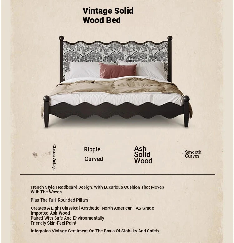 Elegant Scalloped Design Bed in Cotton-Ramie and Ash Wood – Stylish, Sturdy, and Comfortable Furniture for Your Bedroom hsxz-2167