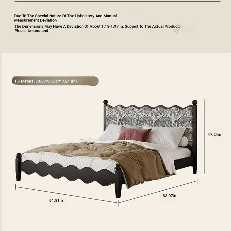 Elegant Scalloped Design Bed in Cotton-Ramie and Ash Wood – Stylish, Sturdy, and Comfortable Furniture for Your Bedroom hsxz-2167