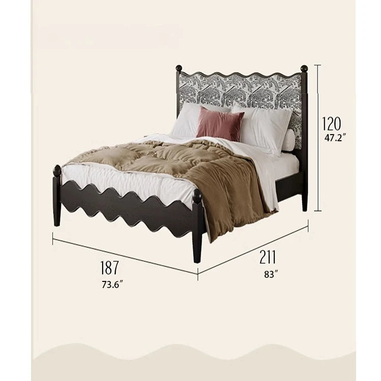 Elegant Scalloped Design Bed in Cotton-Ramie and Ash Wood – Stylish, Sturdy, and Comfortable Furniture for Your Bedroom hsxz-2167