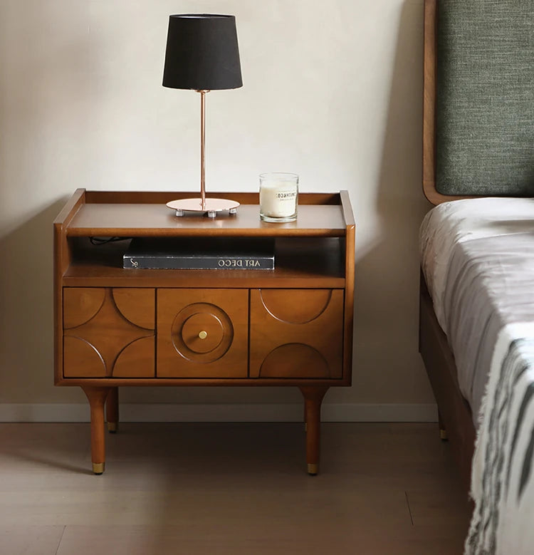 Stylish Solid Wood Bedside Cupboard with Multi-Layer and Metal Density Board, Perfect for Home Bedroom Decor hsxz-2170