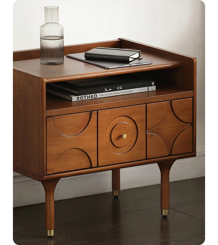 Stylish Solid Wood Bedside Cupboard with Multi-Layer and Metal Density Board, Perfect for Home Bedroom Decor hsxz-2170