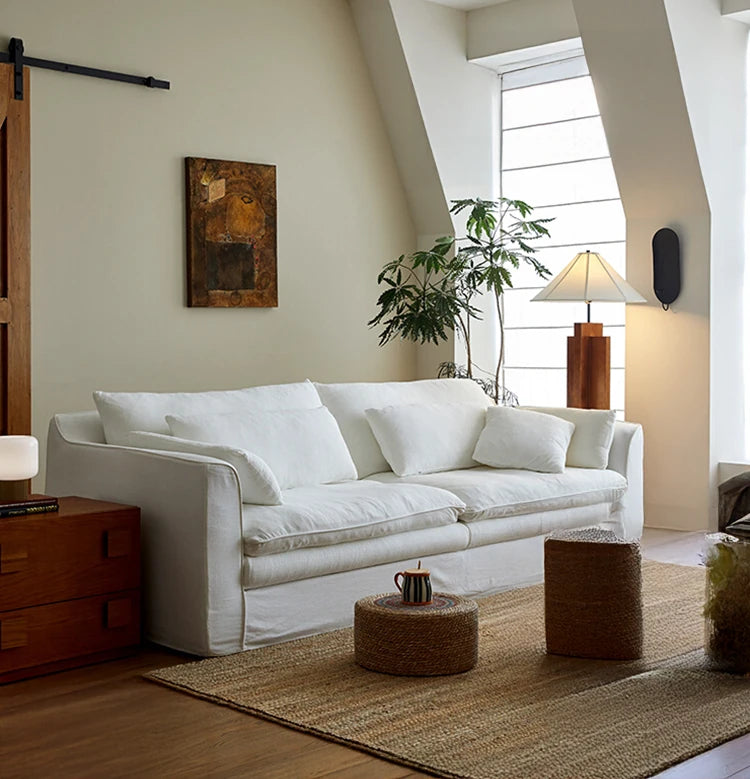 Elegant Linen Sofa with Plush Down and Silk Floss Cushions – Modern Comfort Design hsxz-2172