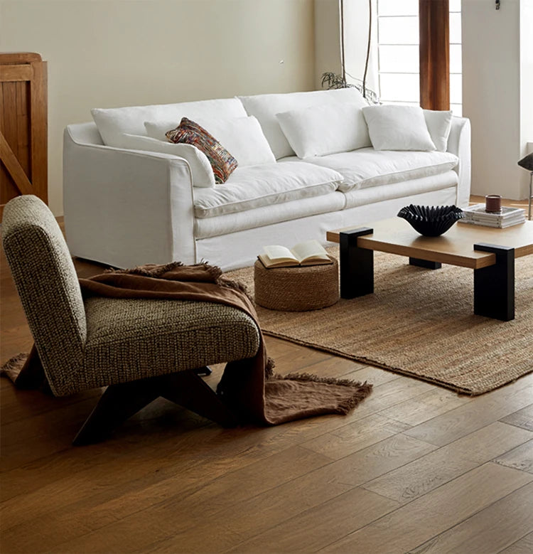 Elegant Linen Sofa with Plush Down and Silk Floss Cushions – Modern Comfort Design hsxz-2172