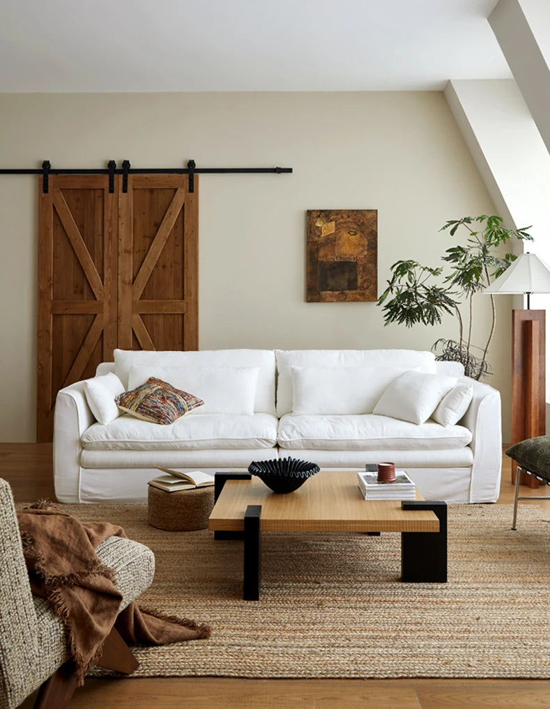 Elegant Linen Sofa with Plush Down and Silk Floss Cushions – Modern Comfort Design hsxz-2172
