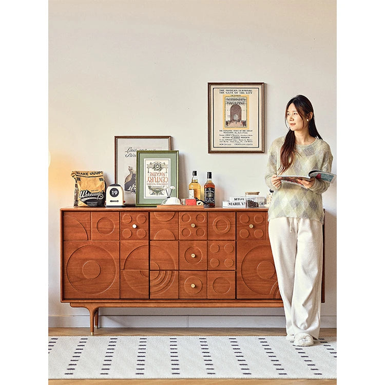 Stylish Solid Wood Cabinet with Unique Multi-Layer Design and Copper Accents for Modern Living Spaces hsxz-2179
