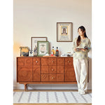 Stylish Solid Wood Cabinet with Unique Multi-Layer Design and Copper Accents for Modern Living Spaces hsxz-2179