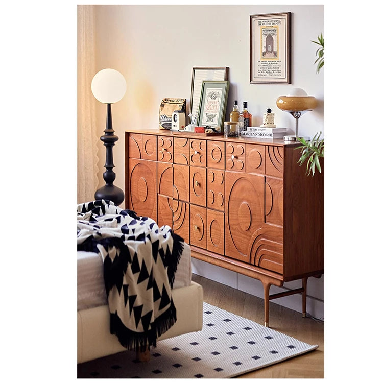 Stylish Solid Wood Cabinet with Unique Multi-Layer Design and Copper Accents for Modern Living Spaces hsxz-2179