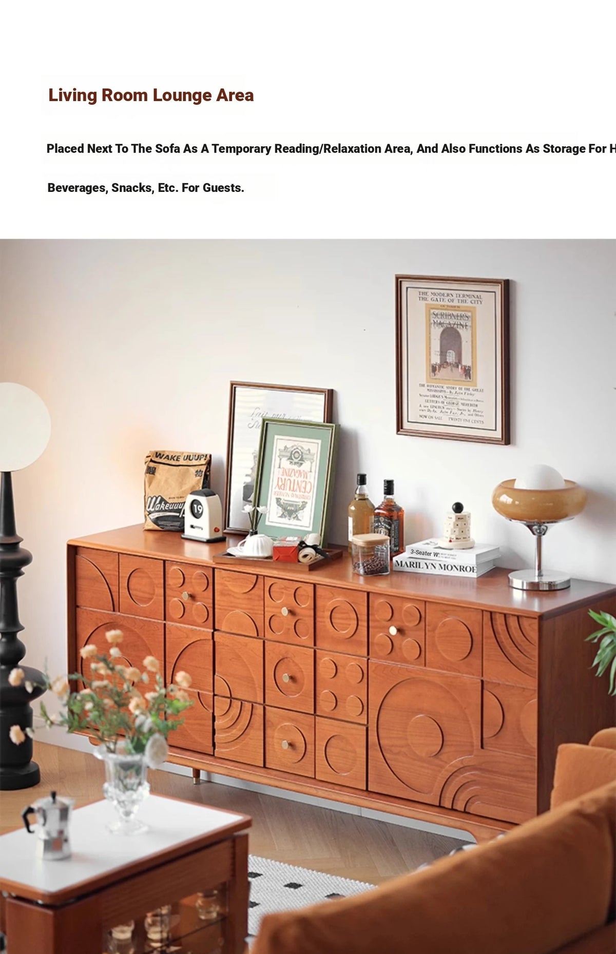 Stylish Solid Wood Cabinet with Unique Multi-Layer Design and Copper Accents for Modern Living Spaces hsxz-2179