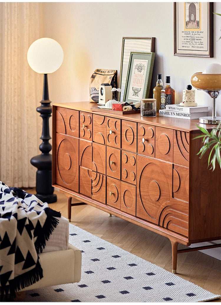 Stylish Solid Wood Cabinet with Unique Multi-Layer Design and Copper Accents for Modern Living Spaces hsxz-2179