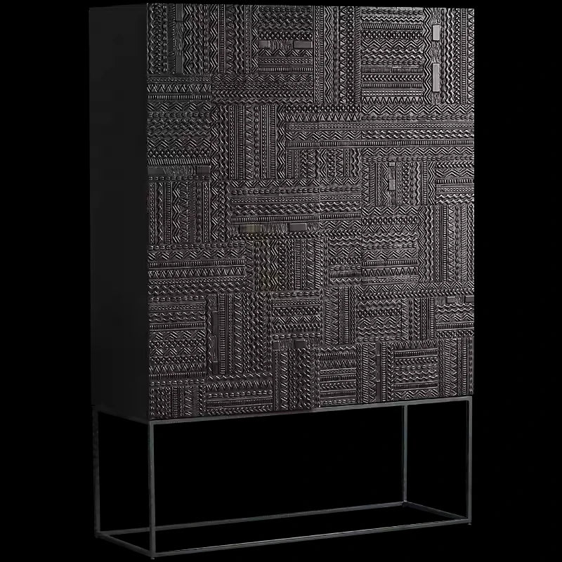 Stylish Oak and Teak Cabinet with Intricate Iron Base - Modern Storage Solution for Your Home hsxz-2189