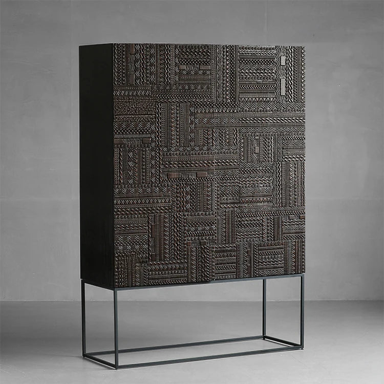Stylish Oak and Teak Cabinet with Intricate Iron Base - Modern Storage Solution for Your Home hsxz-2189