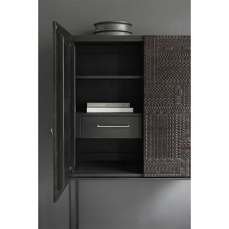Stylish Oak and Teak Cabinet with Intricate Iron Base - Modern Storage Solution for Your Home hsxz-2189
