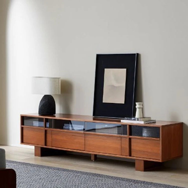 Stylish Solid Wood TV Cabinet with Glass Doors - Modern and Functional Living Room Furniture hsxz-2193