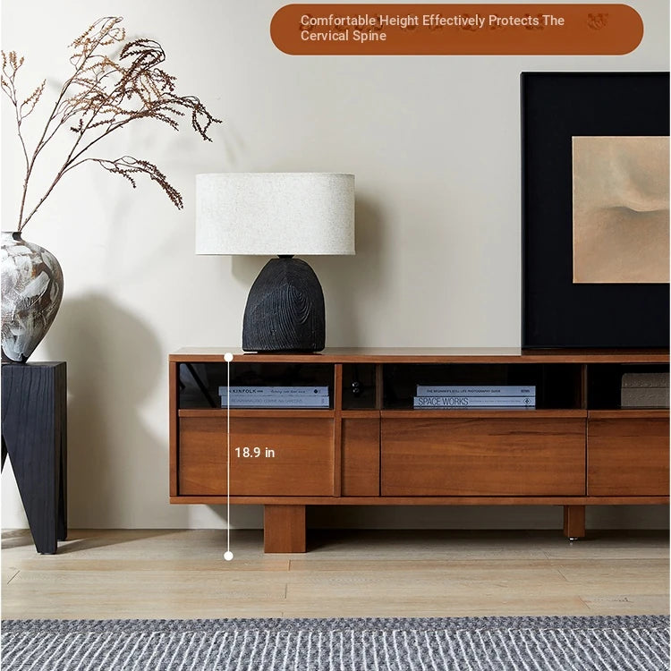 Stylish Solid Wood TV Cabinet with Glass Doors - Modern and Functional Living Room Furniture hsxz-2193