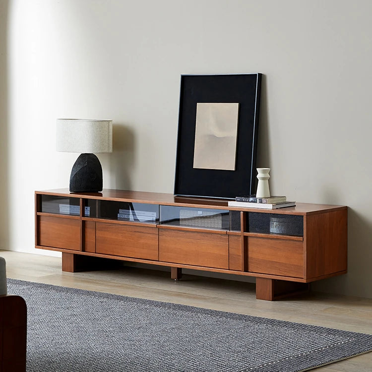 Stylish Solid Wood TV Cabinet with Glass Doors - Modern and Functional Living Room Furniture hsxz-2193