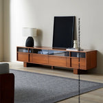 Stylish Solid Wood TV Cabinet with Glass Doors - Modern and Functional Living Room Furniture hsxz-2193