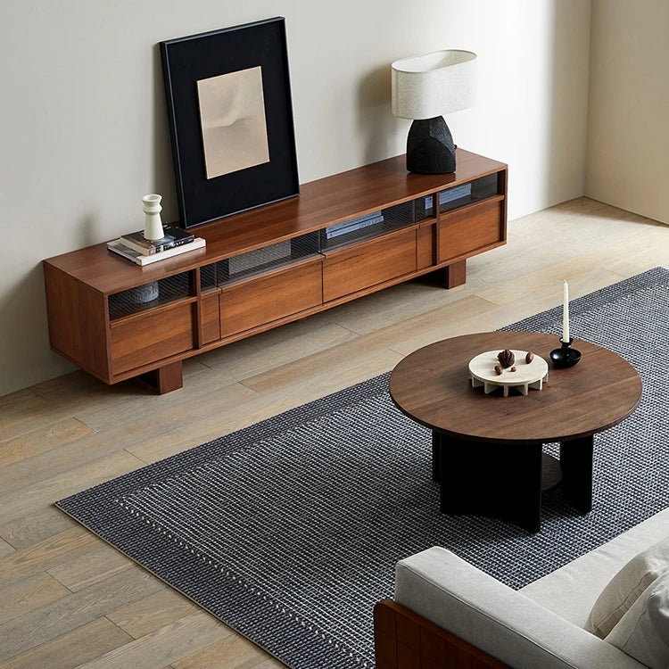 Stylish Solid Wood TV Cabinet with Glass Doors - Modern and Functional Living Room Furniture hsxz-2193