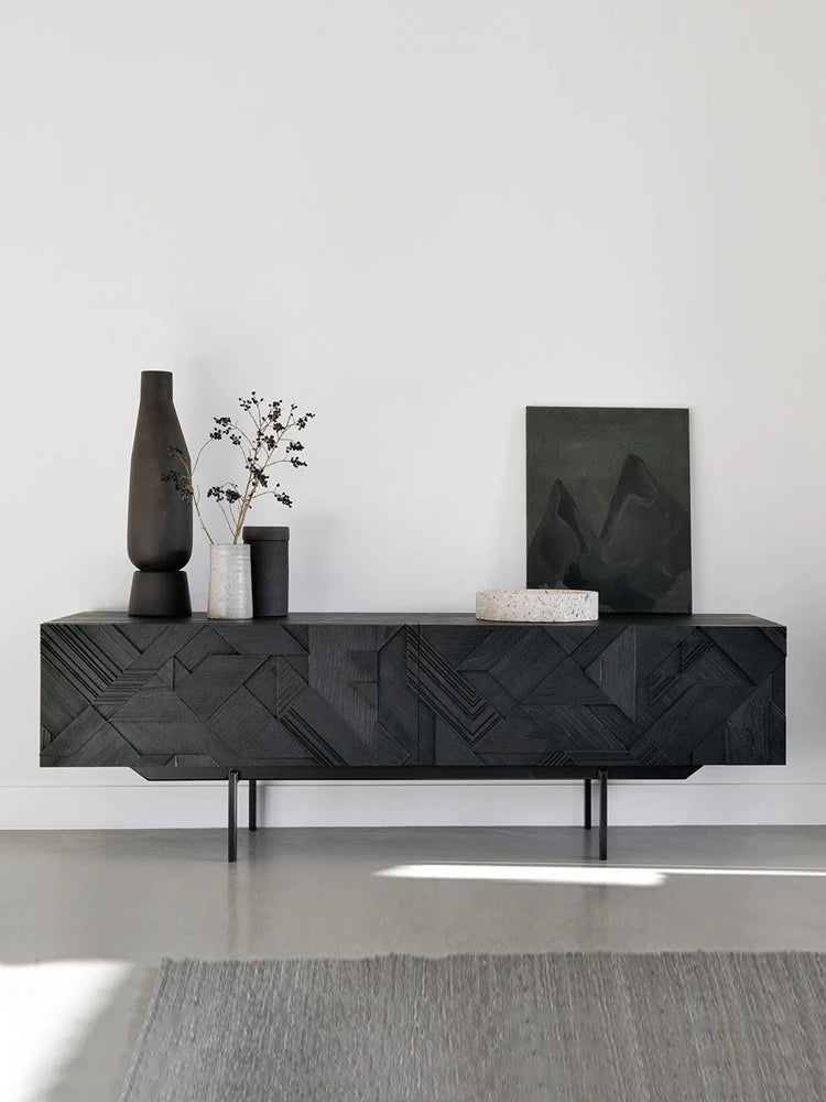 Stylish Teak TV Cabinet with Multi-layer Board and Carbon Steel Legs - Modern Home Entertainment Center hsxz-2195