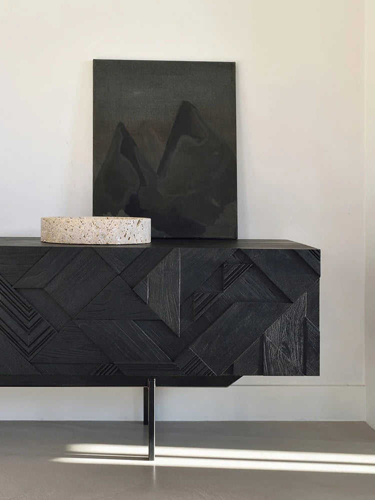 Stylish Teak TV Cabinet with Multi-layer Board and Carbon Steel Legs - Modern Home Entertainment Center hsxz-2195