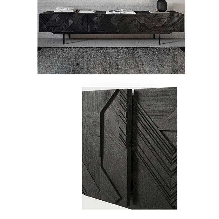 Stylish Teak TV Cabinet with Multi-layer Board and Carbon Steel Legs - Modern Home Entertainment Center hsxz-2195