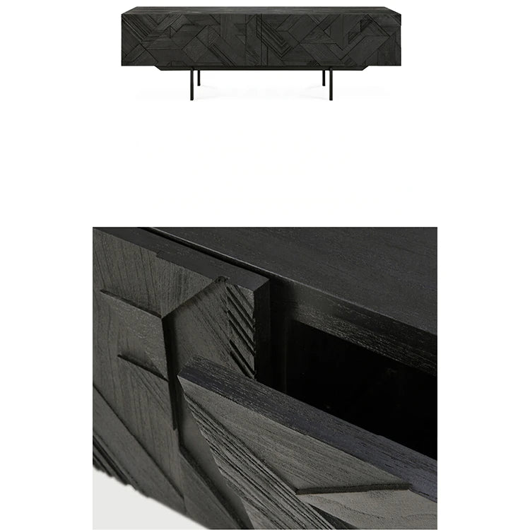 Stylish Teak TV Cabinet with Multi-layer Board and Carbon Steel Legs - Modern Home Entertainment Center hsxz-2195