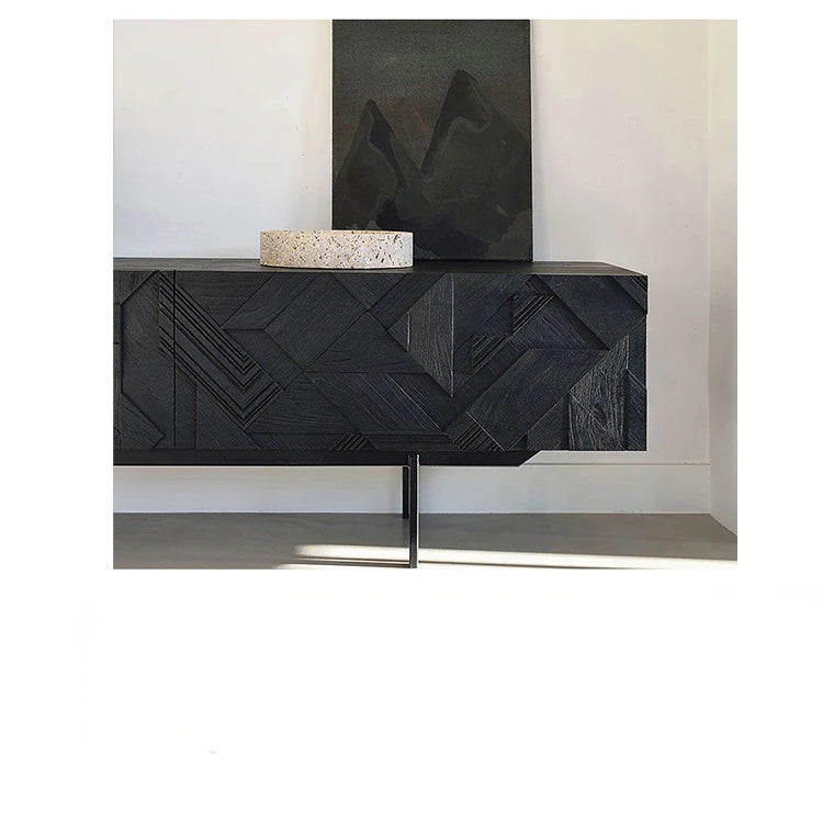 Stylish Teak TV Cabinet with Multi-layer Board and Carbon Steel Legs - Modern Home Entertainment Center hsxz-2195