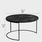 Stylish Round Teak and Metal Tea Table with Intricate Pattern Design - Modern Coffee Table for Living Room hsxz-2197