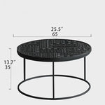 Stylish Round Teak and Metal Tea Table with Intricate Pattern Design - Modern Coffee Table for Living Room hsxz-2197