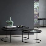 Stylish Round Teak and Metal Tea Table with Intricate Pattern Design - Modern Coffee Table for Living Room hsxz-2197