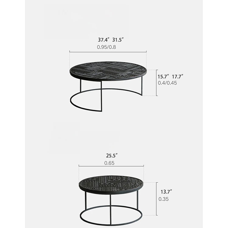 Stylish Round Teak and Metal Tea Table with Intricate Pattern Design - Modern Coffee Table for Living Room hsxz-2197