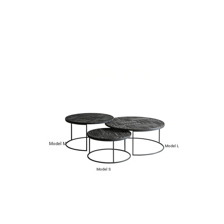 Stylish Round Teak and Metal Tea Table with Intricate Pattern Design - Modern Coffee Table for Living Room hsxz-2197