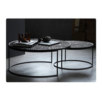 Stylish Round Teak and Metal Tea Table with Intricate Pattern Design - Modern Coffee Table for Living Room hsxz-2197