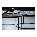 Stylish Round Teak and Metal Tea Table with Intricate Pattern Design - Modern Coffee Table for Living Room hsxz-2197