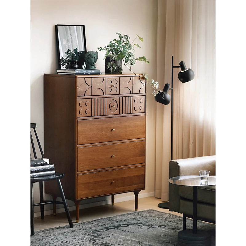 Stylish Solid Wood Cabinet with Unique Design - Multi-layer & Metal Density Board Storage Solution for Modern Homes hsxz-2199