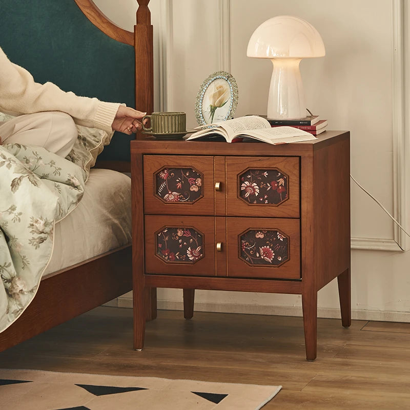 Stylish Ash Wood Bedside Cupboard with Decorative Drawers for Modern Bedrooms hsysg-4966