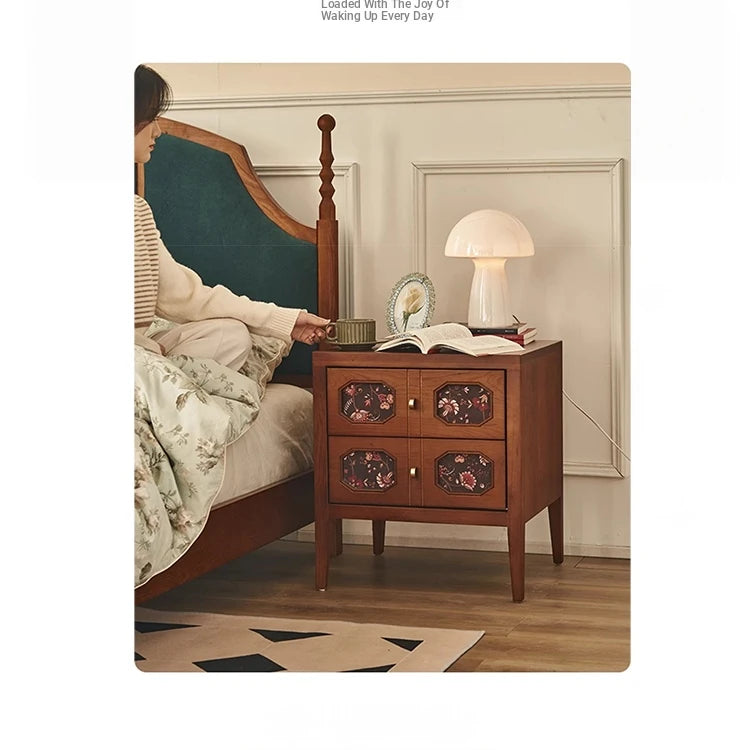 Stylish Ash Wood Bedside Cupboard with Decorative Drawers for Modern Bedrooms hsysg-4966