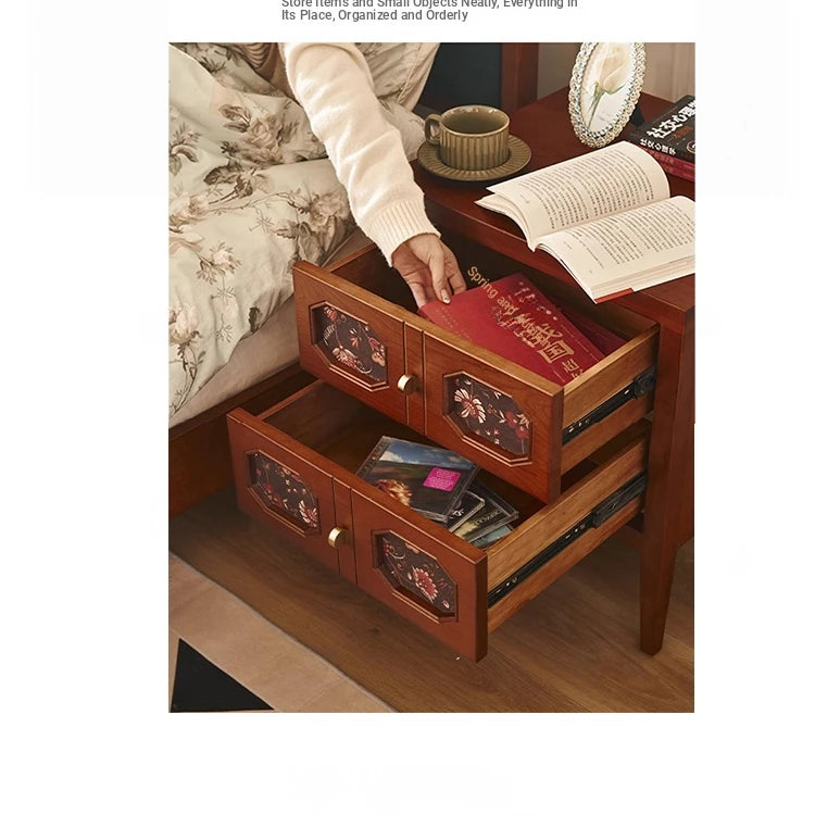 Stylish Ash Wood Bedside Cupboard with Decorative Drawers for Modern Bedrooms hsysg-4966